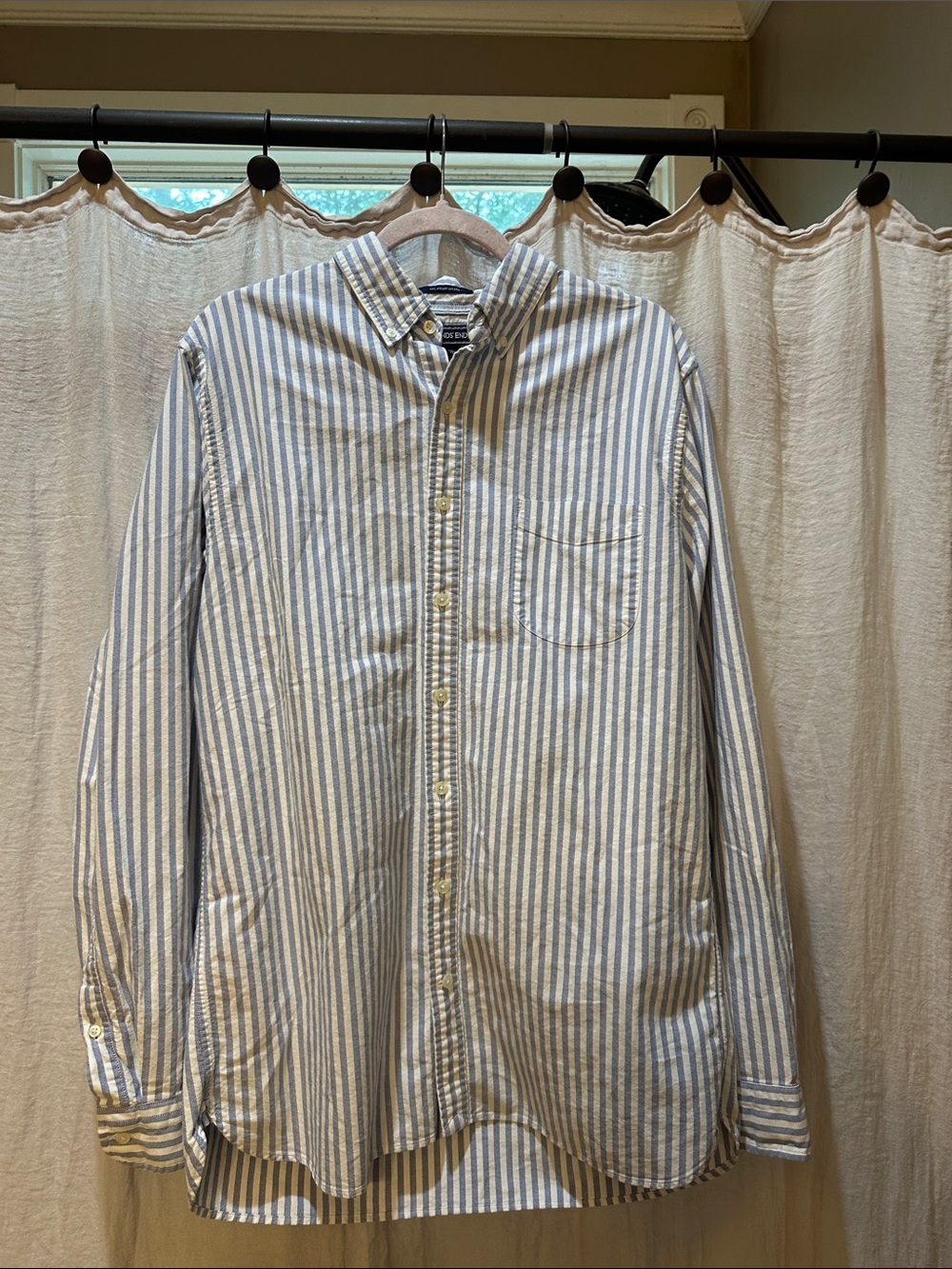 Lands' End Blue and White Vertical Stripe Button-Down Shirt
